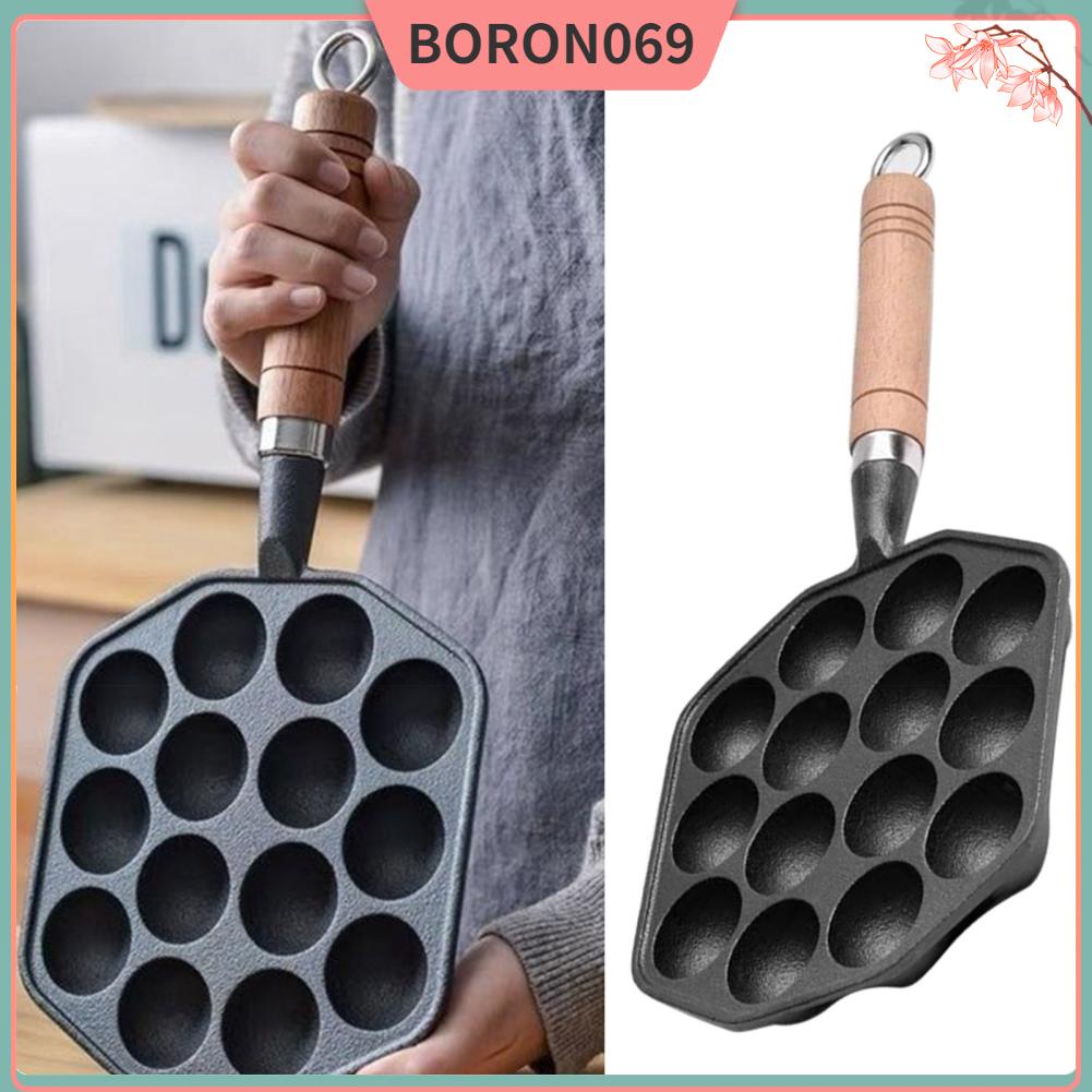 Boron069 14 Lỗ Chảo Takoyaki Chống Dính Gang Bạch Tuộc Thịt Viên Làm Khuôn Có Tay Cầm Thể Tháo Rời Cho Gia Đình Bánh Nướng