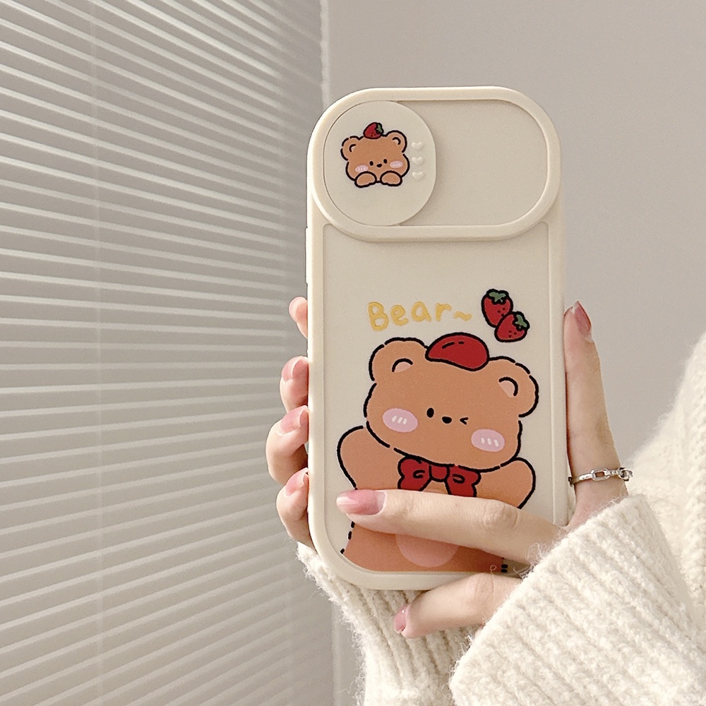 Ốp Điện Thoại iphone che cam Hình Gấu Nâu / Dâu Tây Cho ốp iphone 11 pro max X Xr Xs 7 8 14 Plus Se 2020 12 pro max 13