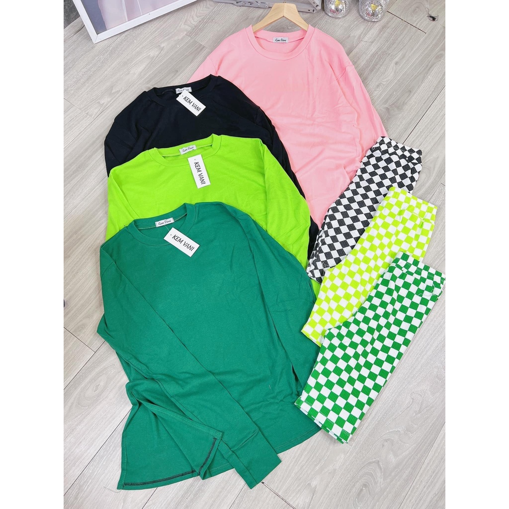 Đồ bộ nữ, set đồ bộ ngố quần lửng đai cao thun gân, áo thun cotton dài tay xẻ lai form rộng, bộ đồ ngố, đồ mặc ở nhà nữ