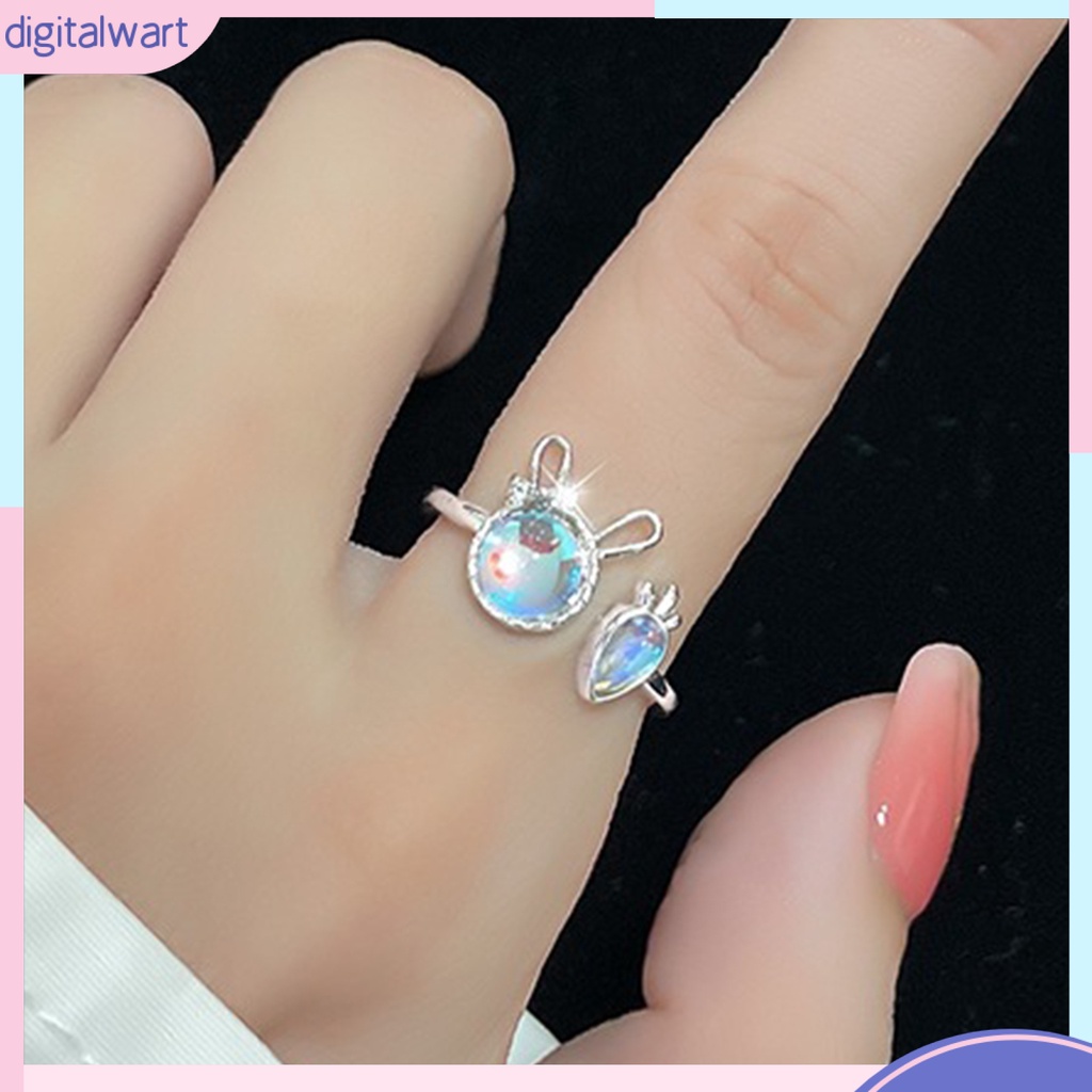 [DIWA] Nhẫn Dạng Hở Đính Đá Mặt Trăng Nhân Tạo Hình Thỏ Cà Rốt Có Thể Điều Chỉnh Trang Sức Dự Tiệc Cho Nữ