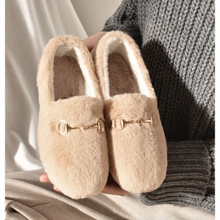 SẴN TRẮNG 39  - Giày búp bê, giày lười phối lông ấm áp Ulzzang (Có ảnh thật)