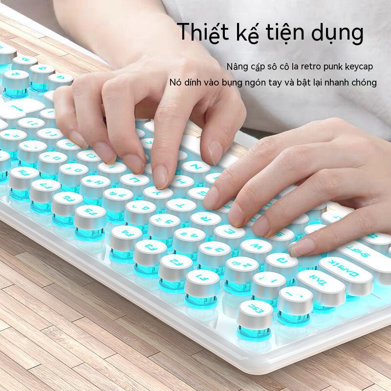 Bộ Bàn Phím Cơ Và Chuột K620 Có Dây Hình Tròn Màu Hồng Phong Cách Retro