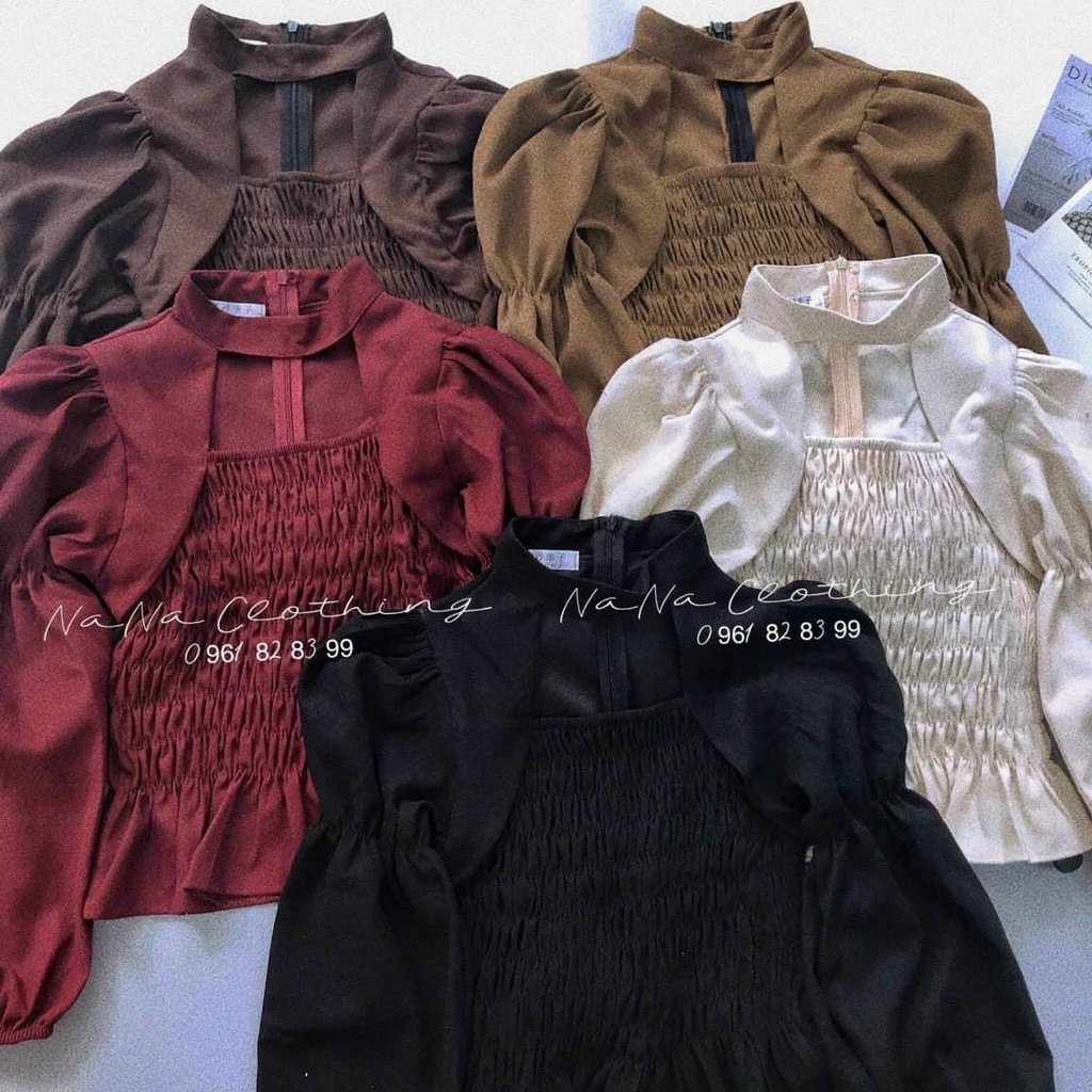 ÁO SƠ MI CHẠY CHUN NGỰC CỔ CHOKER tay bồng bèo tiểu thư bánh bèo công sở