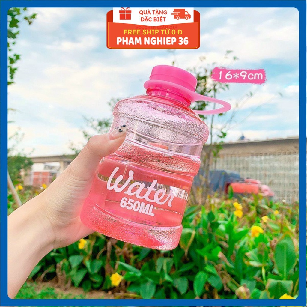 Bình đựng nước nhựa trong Water có quai cầm 650ml 🌳PHAMNGHIEP36🌳 bình nước đi học, đi chơi, bình nước