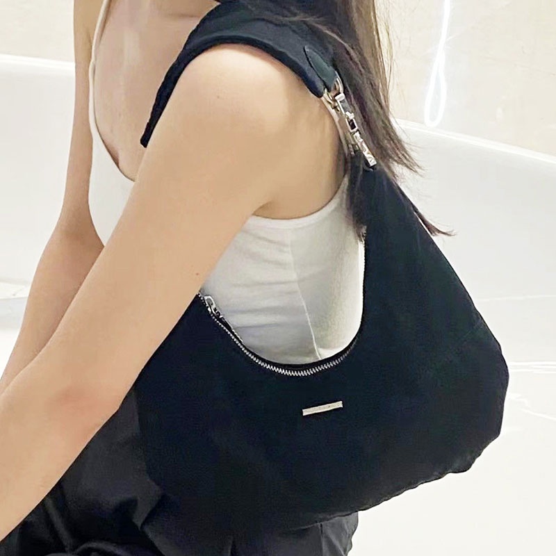 Mischa Túi Đeo Vai Vải Nhung Màu Trơn Hình Trăng Khuyết Phong Cách retro Thời Trang