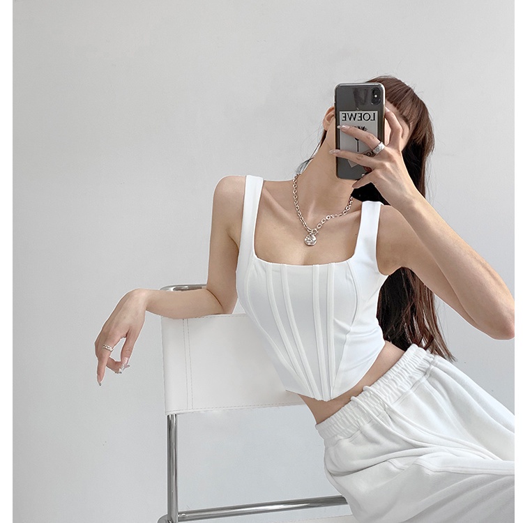 COZOKC Áo Không Tay Cổ Vuông Thiết Kế Bất Đối Xứng Thời Trang