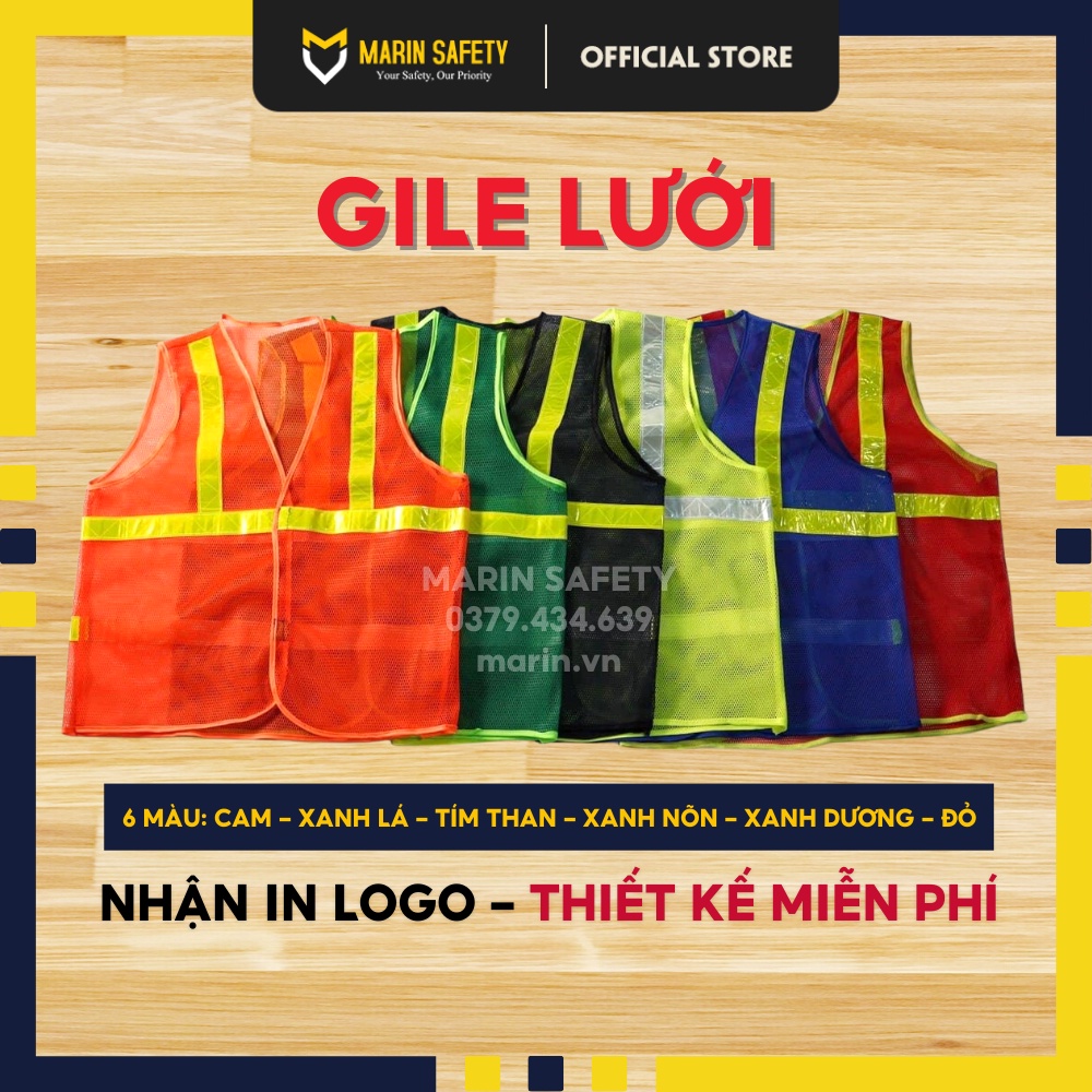 Áo gile lưới phản quang 2.5cm nhiều màu