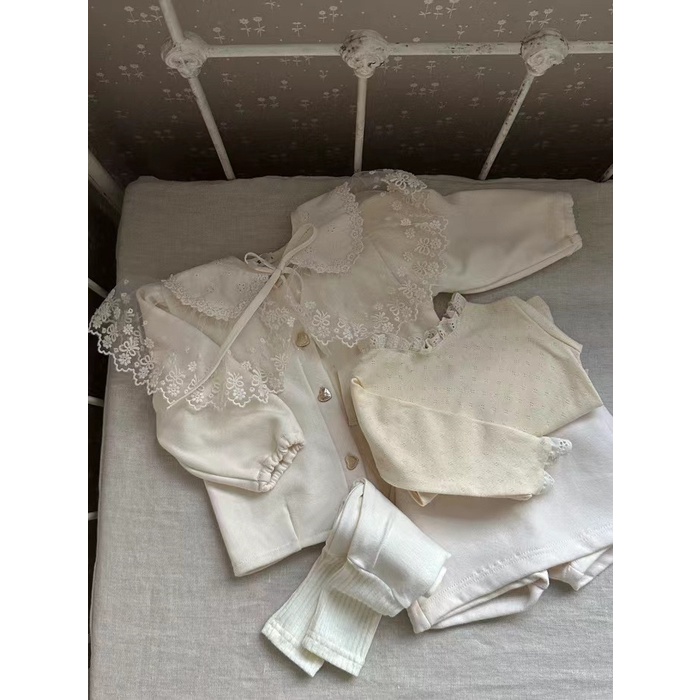 Áo Thun Dệt Kim Tay Dài Cổ Ren Màu Trơn Thời Trang Xuân Thu Dành Cho Bé Gái R165
