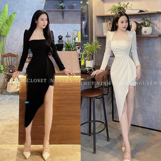 Đầm váy nữ dự tiệc xẻ tà cao phối bèo [Có Mút] siêu sang chảnh dành cho các nàng yêu đi chơi