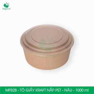 Mfb2b - 1000ml - 25 tô giấy kraft nâu nắp pet - bát giấy đựng thực phẩm