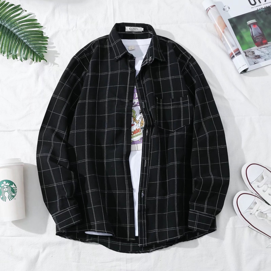 Áo Sơ Mi Nam Tay Dài Dáng Rộng In Họa Tiết Phong Cách hip hop Hàn Quốc Cỡ M-3XL