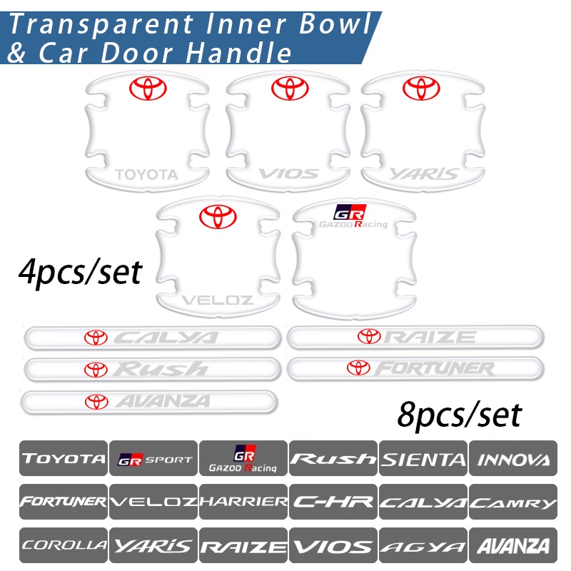 TOYOTA Miếng Dán Bảo Vệ Tay Nắm Cửa Xe Hơi Chống Trầy Cho Vios GR Sport Yaris Veloz Rush Avanza CHR Fortuner Innova Camry Raiza Sienta Corolla