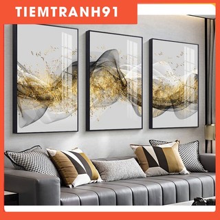 Tranh treo tường | Tranh bộ 3 bức trừu tượng Highly-textured oil paint, Original innovative modern light