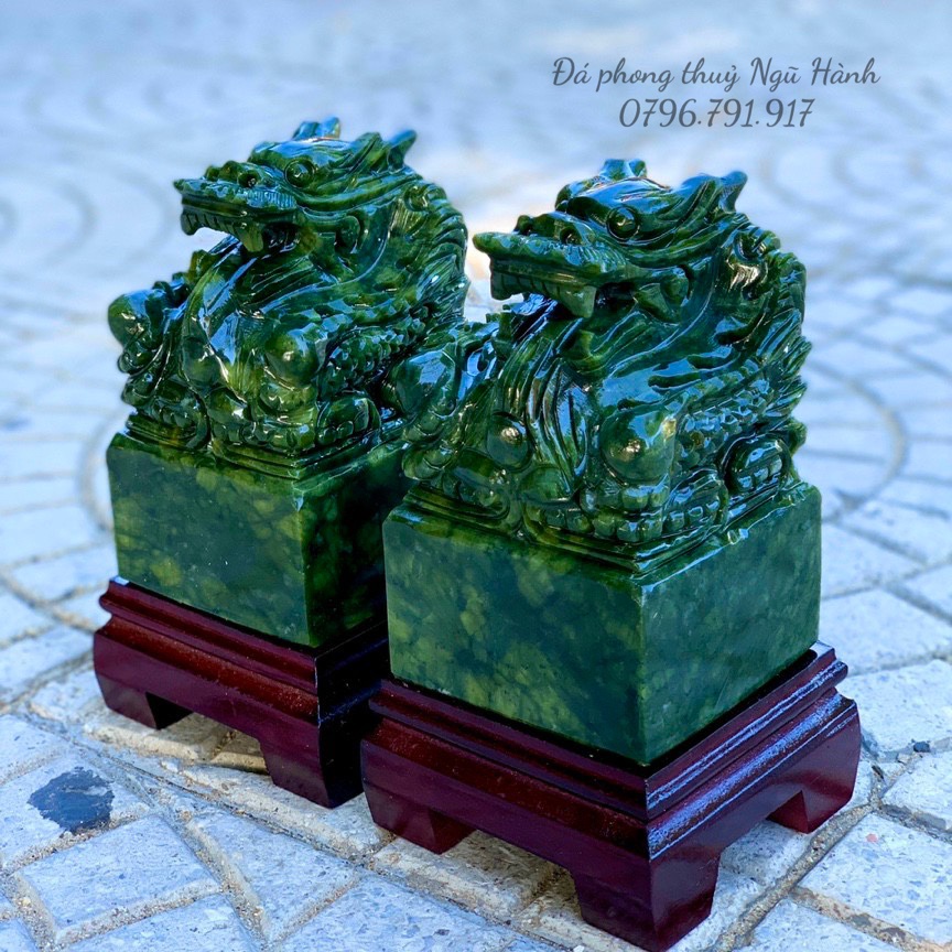 Ấn Rồng Phong Thủy đá ngọc Serpentine - Cao 12cm & 15cm