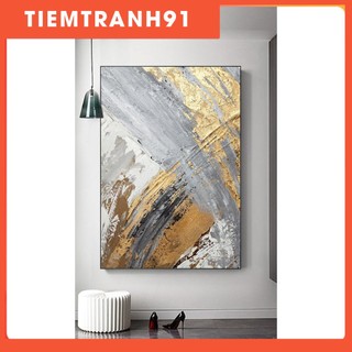 Tranh treo tường | Tranh trừu tượng Gold foil oil painting, Abstract Golden Grey Colors Oil Painting on Canvas