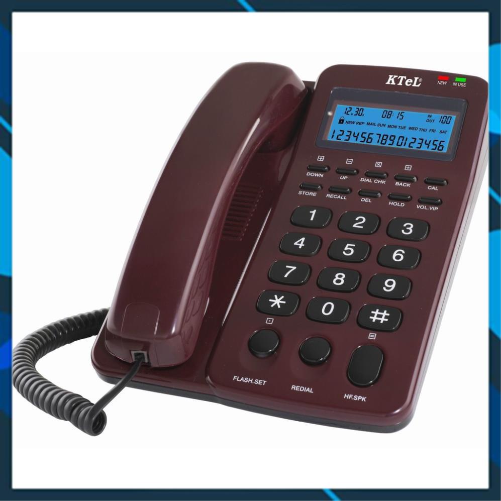 Điện thoại văn phòng, điện thoại khách sạn, gia đình, loại có dây để bàn, có màn hình hiện số gọi tới. KTeL303