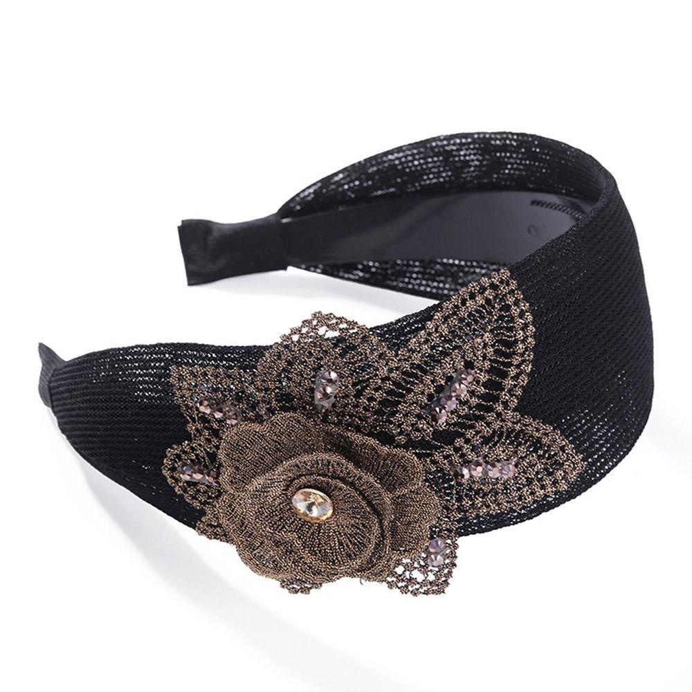 Băng Đô Cài Tóc Răng Bản Rộng Vải Lưới Không Trượt In Hoa Kiểu Retro Thanh Lịch