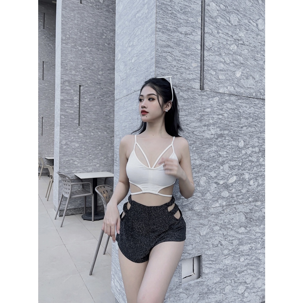 Croptop Thun Nhún V-neck 3313