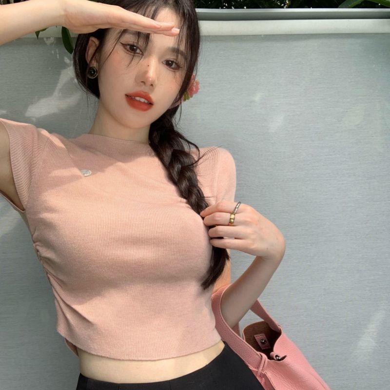 Áo Thun Tay Ngắn Cổ Cao Dáng Ôm Thời Trang Mùa Hè Quyến Rũ Cho Nữ
