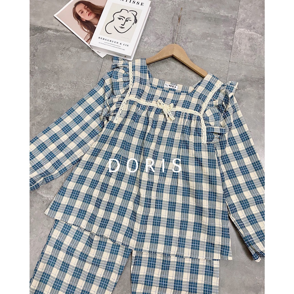 ♥ đồ bộ bầu ♥ bộ sau sinh dài tay chất đũi kẻ viền ren