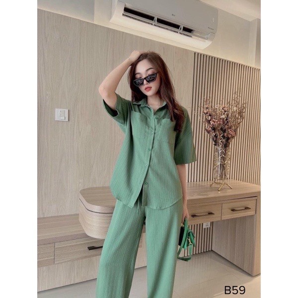 [3.3 Sales Freeship] Set bộ sơ mi đũi basic quần dài, set sơ mi tay lỡ quần ống rộng, bộ mặc nhà đi chơi chất đũi mtb