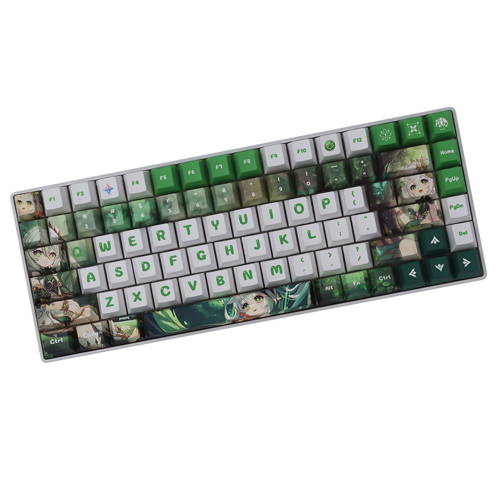 Genshin Impact Nahida Keycap PBT 136pcs Cherry Profile Set 136 Nút Bàn Phím Cơ Màu Trắng / Xanh Lá In Hình Hoa Anh Đào Xinh Xắn