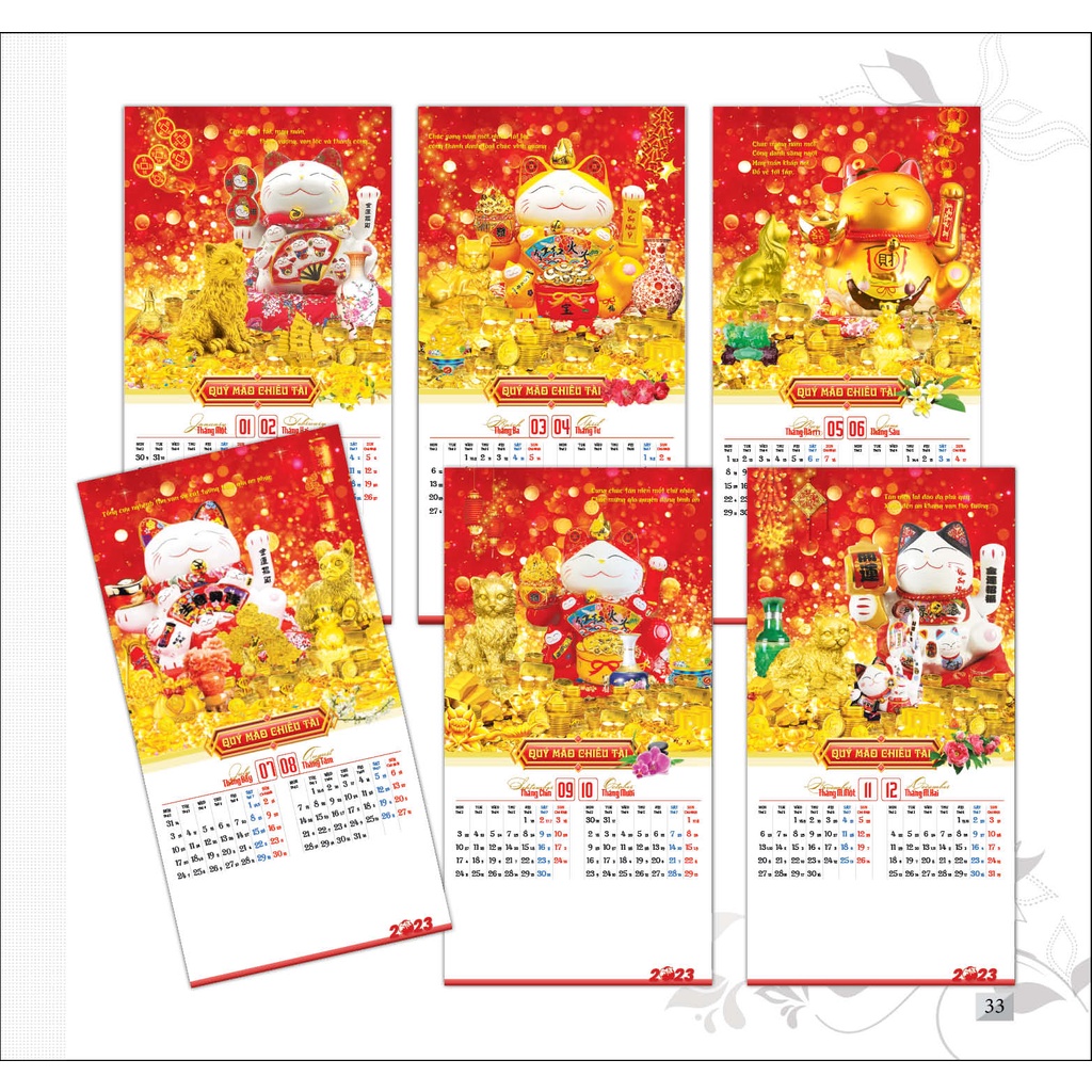 Lịch 2023 treo tường lò xo đỉnh 7 tờ Quý Mão đủ ngày âm dương, loại đẹp, kích thước 40x60cm và 36x70cm