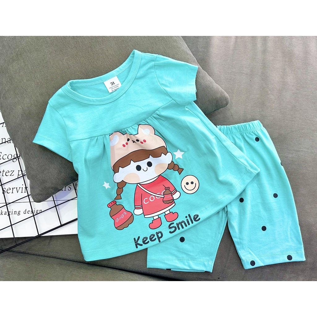 Bộ tay ngắn quần đùi lửng Babydoll thun Cotton 4 chiều cho bé gái size nhí 8-20kg- đồ bộ cho bé - pikakids