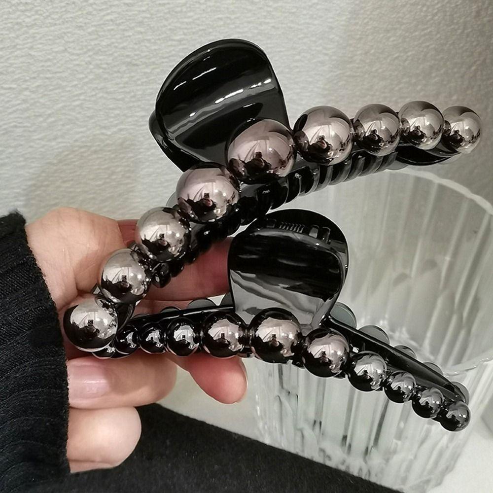 Kẹp Tóc Cỡ Lớn Màu Đen Đính Hạt Dễ Thương Thời Trang Cho Bạn Gái