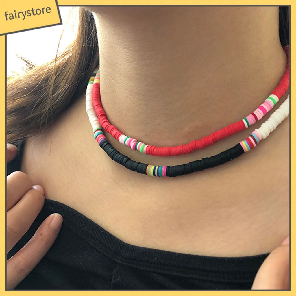 Vòng cổ Hạt Đất Sét Polymer Nhiều Màu Sắc Phong Cách Bohemian Dành Cho Nữ [Fairy1]