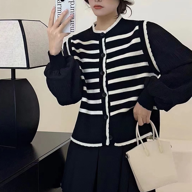 Áo kiểu SUXI tay phồng họa tiết kẻ sọc phong cách Hàn Quốc thời trang mùa xuân cho nữ