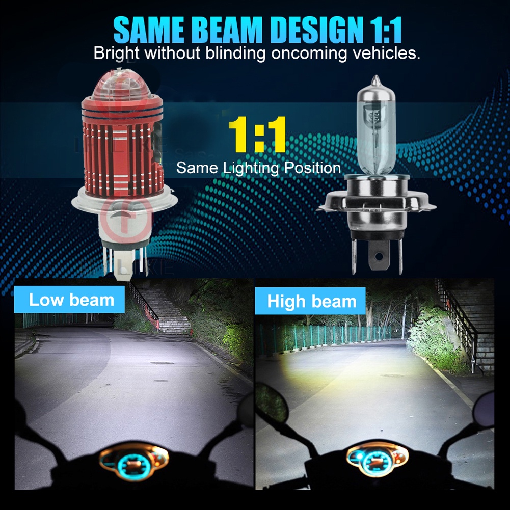 Đèn Pha LED H4 BA20D H6 Bằng Thép Hai Màu Kèm Quạt Làm Mát Cho Xe Máy Scooter