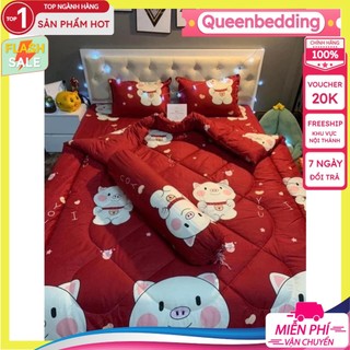 Bộ 5 món 1m2x2m chăn phao cotton poly siêu đẹp - 1 ga 2 vỏ gối nằm 1 vỏ gối ôm 1 chăn phao