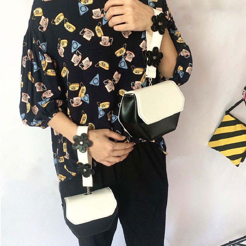 MISCHA Túi Xách Đeo Vai Chất Liệu Da PU Họa Tiết Hoa Dễ Thương Thời Trang Cho Nữ