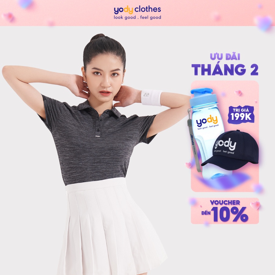 Áo polo nữ thể thao YODY in phản quang mát mẻ thấm hút mồ hôi siêu tốt SAN5004
