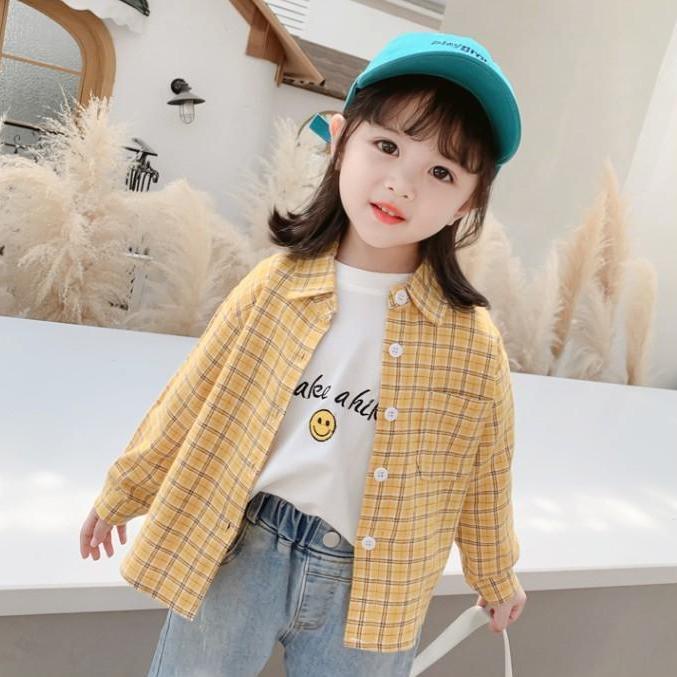 Áo Khoác Sơ Mi Tay Dài Họa Tiết Caro Thời Trang Xuân Thu Cho Bé Gái