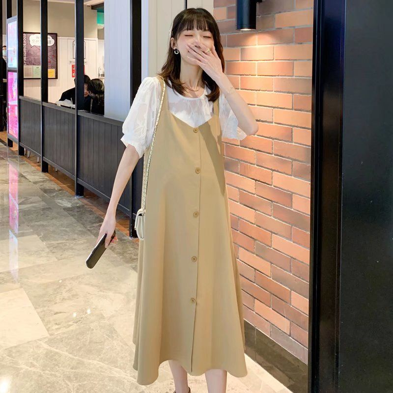 [Giao Ngay] Đầm Voan Hai Mảnh Dáng Rộng Che Bụng Mặc Ngoài Mùa Hè Kích Thước Lớn Cho Mẹ Bầu