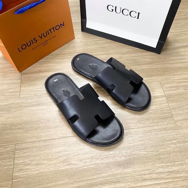 Dép thời trang Quai Ngang Chữ H cực chất, CHAGO HERMES da xịn Full size