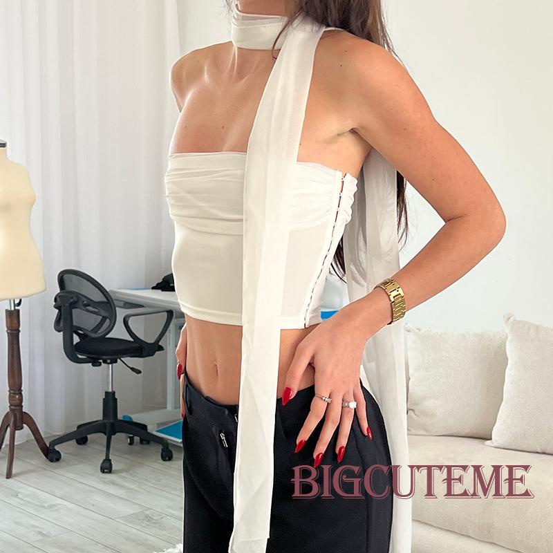 Áo Croptop Trễ Vai Không Tay Hở Lưng Màu Sắc Đơn Giản Thời Trang Mùa Hè Dành Cho Nữ