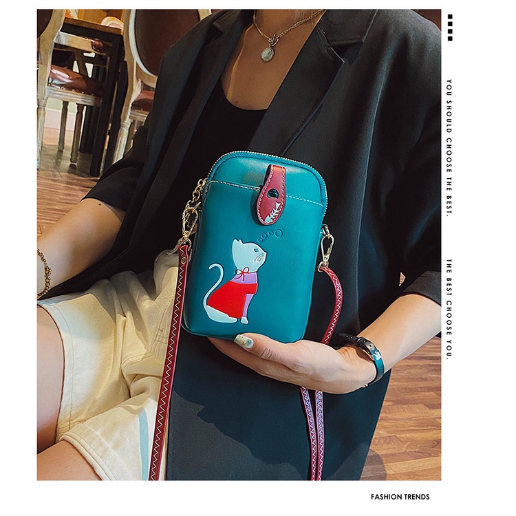 Túi Đeo Vai mini Đựng Điện Thoại Họa Tiết Hoạt Hình Dễ Thương