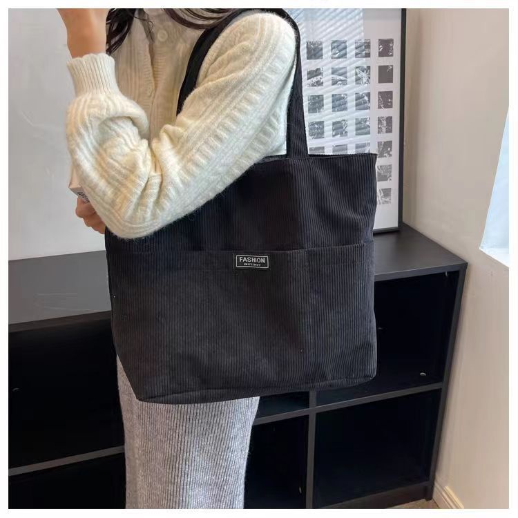 Túi Xách Nữ Vải Nhung Kẻ Sọc Nhiều Ngăn Thời Trang