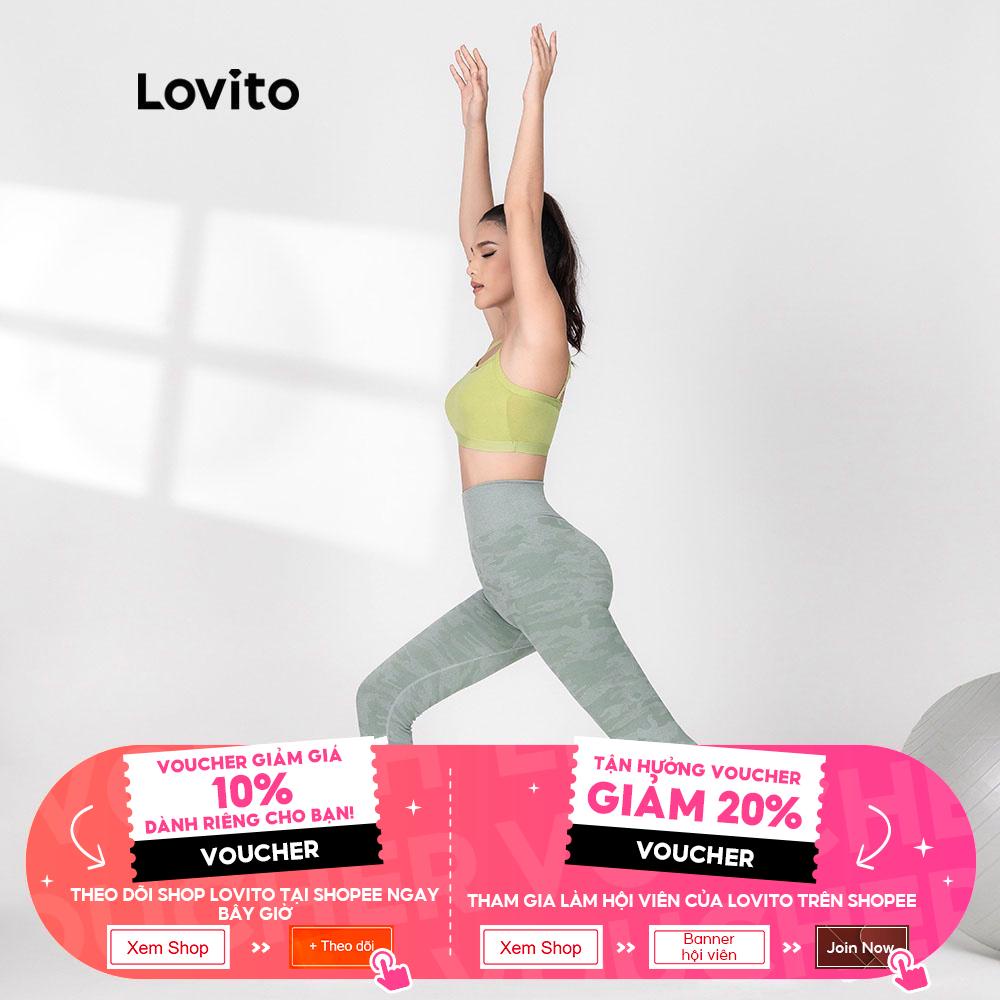 Áo ngực Lovito có đệm mút Yoga mềm mại, thoải mái với thiết kế lưng đẹp L0602 (đen / xanh lá)