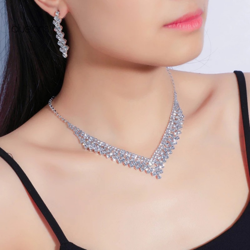 1 Bộ Trang Sức Dây Chuyền Đính Đá Lấp Lánh Cho Cô Dâu