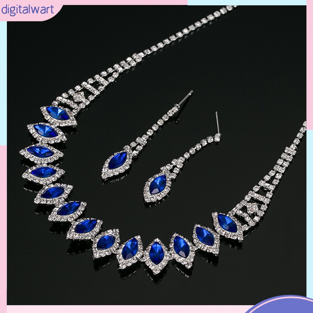 Bộ Vòng cổ + Bông Tai Đính Kim Cương Giả Hình Giọt Nước Cho Nữ