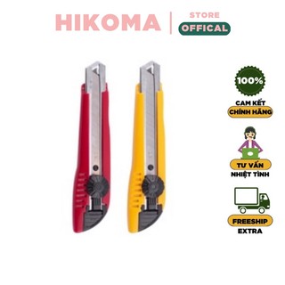 Dao rọc giấy deli e2043 cao cấp - 180mm - 3 lưỡi phụ - màu vàng / đỏ - dao rọc giấy đại - hikoma store