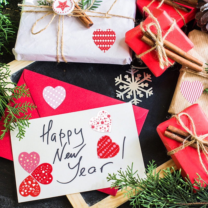 Cuộn 500 Miếng Dán Hình Trái Tim Nhiều Màu Sắc Dùng Trang Trí Quà Tặng