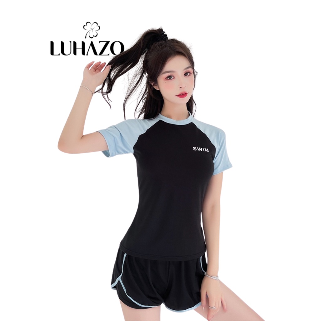 Bikini Đồ Bơi Nữ Kín Đáo Đùi Ngắn Tay Đi Biển Hàn Quốc 2 Mảnh Bigsize LUHAZO Phong Cách Thể Thao Du Lịch 9340 B-14