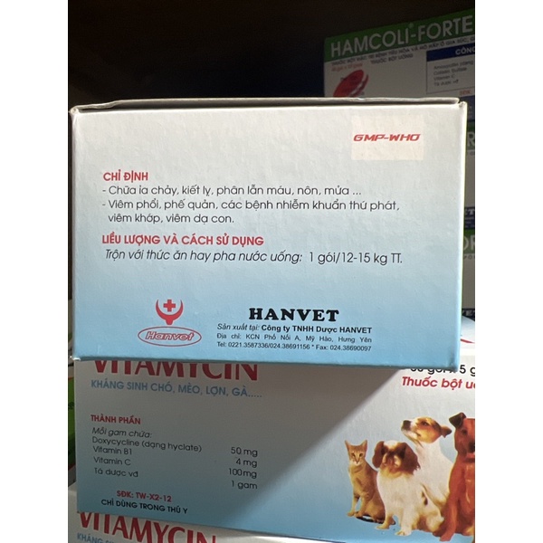 1 hộp vitamycin  dùng tốt cho chó, mèo đi ỉa, kiết lị