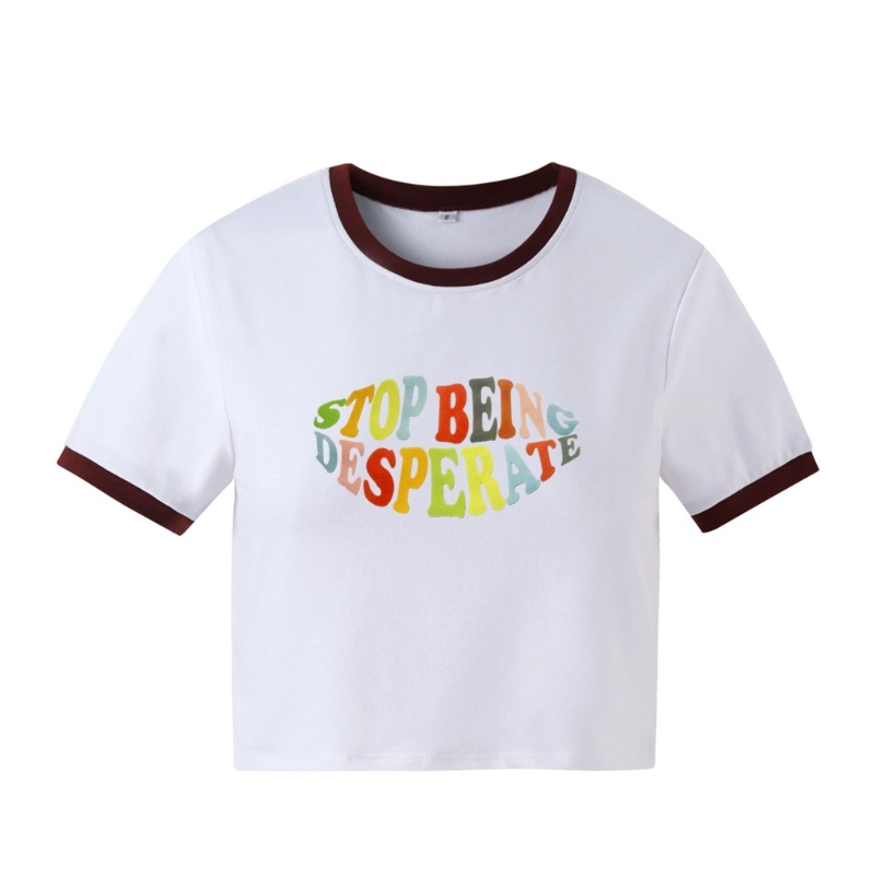 Xiangbao Áo Thun Croptop Tay Ngắn In Chữ Vui Nhộn
