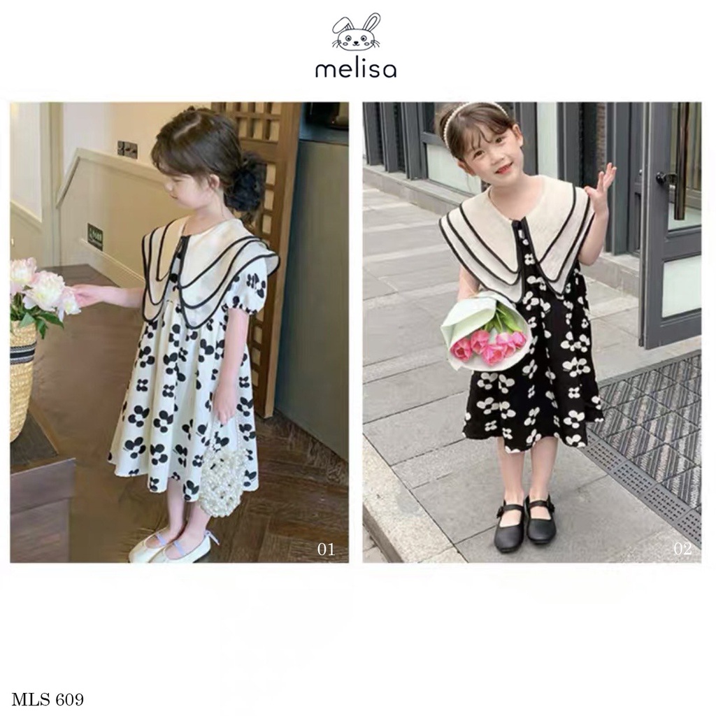 Váy Hè Cao Cấp Bé Gái Hãng MELISA, Váy Cổ Sen 3 Lớp Siêu Xinh, Size 18M-11Y